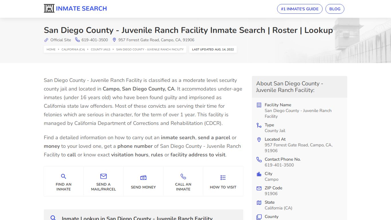 San Diego County - Juvenile Ranch Facility Inmate Search ...